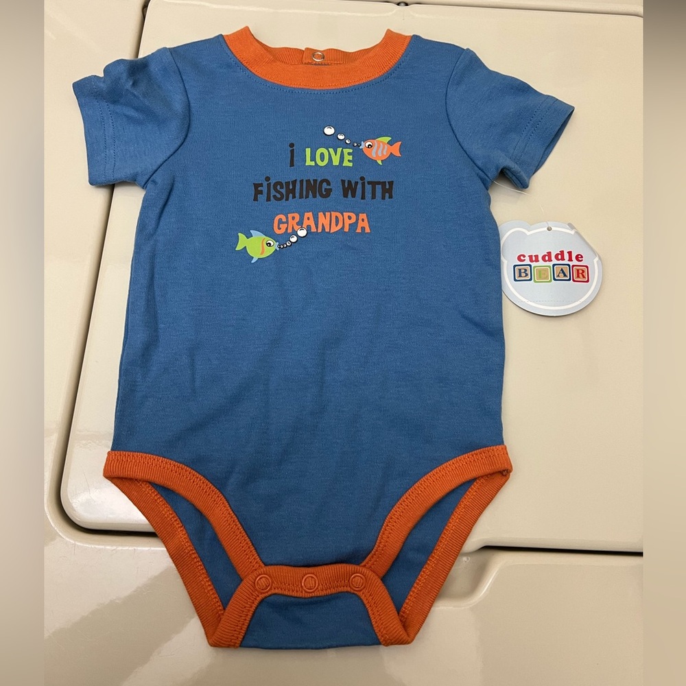 Cuddle Bear Bodysuit 9 months “I Love Fishing with GRANDPA” 100% Cotton NWT